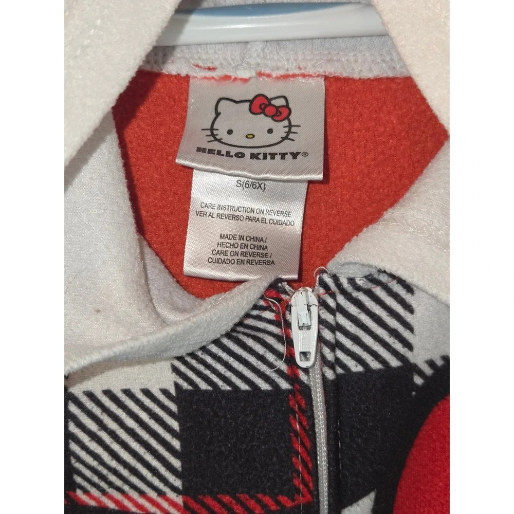 Kids Hello‎ Kitty Plaid Hooded Pajama Onepiece Sleepwear S 6/6x Red Black White